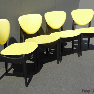 Set of Four Vintage Mid Century Modern Yellow &amp; Black Accent Chairs 