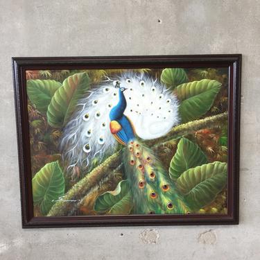 Large Painting of Two Peacocks