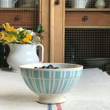 Lovely vintage French blue stripes ironstone  cafe au lait bowl 