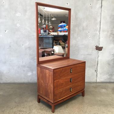 Mid Century Brown Saltman Dresser with Matching Mirror