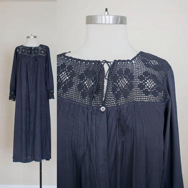 Edwardian Nightgown / Antique Under Dress / Antique Cotton Slip / Antique Night Gown / Hand Dyed Dress / Vintage Lace Cotton Underdress 