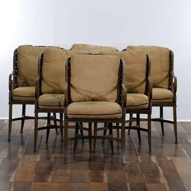 Set Of 6 Contemporary Bronze Finish Lattice Back Chairs