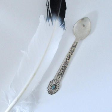 SILVER SPOON Vintage Navajo Flower Collectible | 1980s Sterling & Turquoise, RB Hallmark | Most Likely Native American, Southwestern Jewelry 