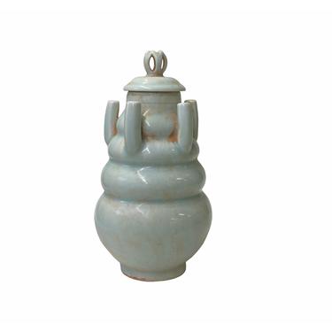 Chinese Handmade Ceramic Celadon White 5 Mouths Motif Jar ws1779E 