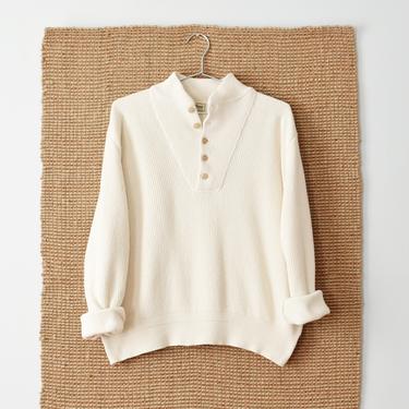 vintage LL Bean henley sweater, cream cotton knit pullover, size XL 