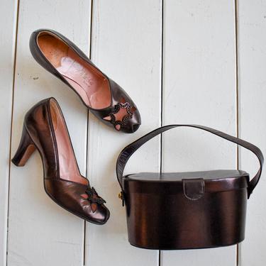 1940s Peep Toe Heels with matching handbag 