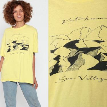 Ketchum Idaho Shirt 80s Sun Valley Mountain Shirt Graphic Tee Retro Tshirt Travel Top Vintage Yellow Hanes USA 1980s Soft Medium Large 