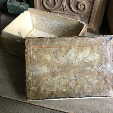 French Wedding Chest, Treasure Box, Paper Covered, Manuscript Lined 