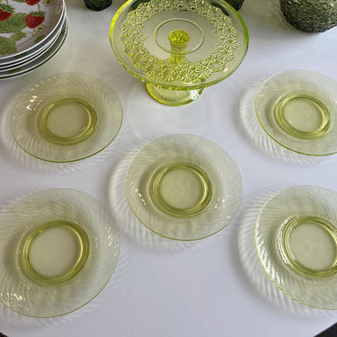 Set of 5 Anchor Hocking Spiral Green 8&amp;quot; Depression Glass Luncheron Plates 