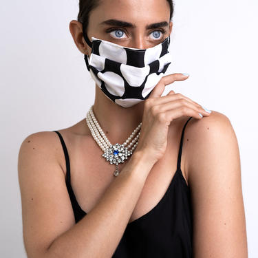 Women's BIG DOT polka dot mask, Polka Dot Face Mask with filter black and white face mask, retro polkadot print mask, ships from us 