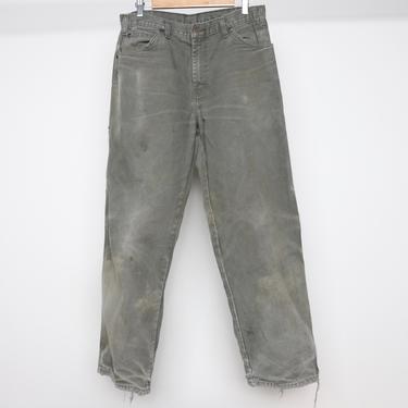 vintage 90s denim OLIVE green jean DICKIES carhartt style men's work wear PANTS size 33 waist x 32 inseam 