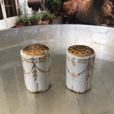 Vintage Salt and Pepper Shakers- Ivory and Gold Porcelain 