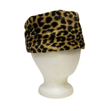 Vintage Leopard Pillbox Hat, Jackie O Hat, 1950s Pinup Fashion, Retro Animal Print Faux Fur Hat, Cheetah Wild Cat, VLV, Vintage Clothing 