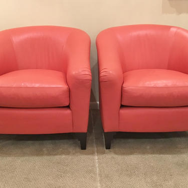 Pair of Leather lounge chairs by Donghia 1990's 