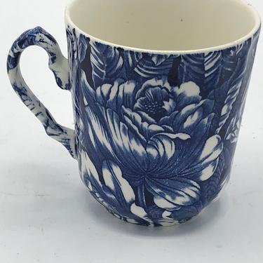 RARE Vintage &amp;quot;Bermuda Blue&amp;quot; Blue and White Floral  Coffee Tea Cup Churchill  Marked  England- Great condition 