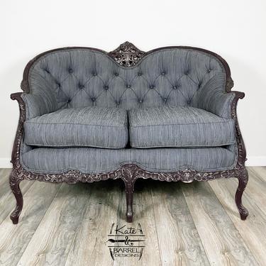 Victorian Settee or Love Seat, French Provincial, Gray, Purple 