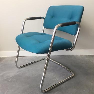 vintage chrome cantilever chairs in teal. 4 available!