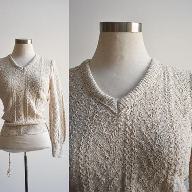 Vintage Cream V Neck Sweater 