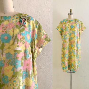 vintage 60's pastel  floral print shift dress 