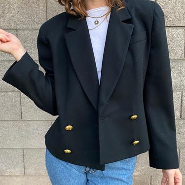 90s Vintage Authentic Christian DIOR Black Cropped Blazer - Couture Double Breasted Wool Short Jacket 