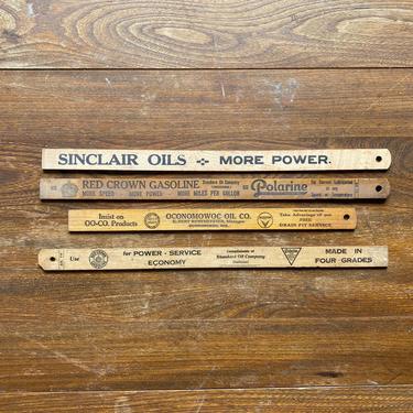 Vintage Lot of 4 Wood Advertising Gas Tank Measurers Sinclair Polarine Independent Oil 