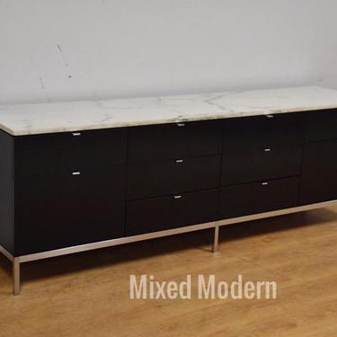 Black Lacquer &amp; Marble Credenza by Florence Knoll 