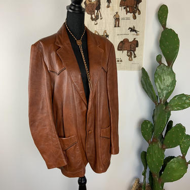 Vintage 1970s Cabretta Glove Leather Western Jacket Men's 44 Caramel 