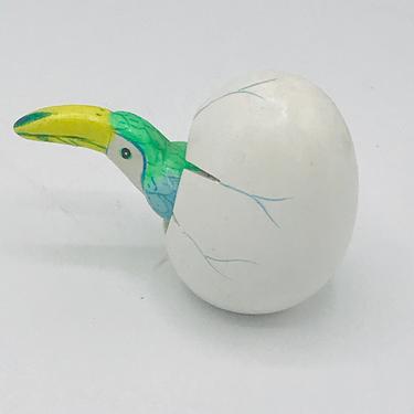 Vintage  Hand Painted Decorative Bird  Emerging from Egg Mexico- Tonala Pottery Signed- 3&amp;quot; 