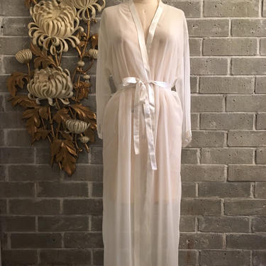 Oscar de la Renta lingerie, sheer white rogue, 1980s see through robe, size medium, vintage dressing gown 