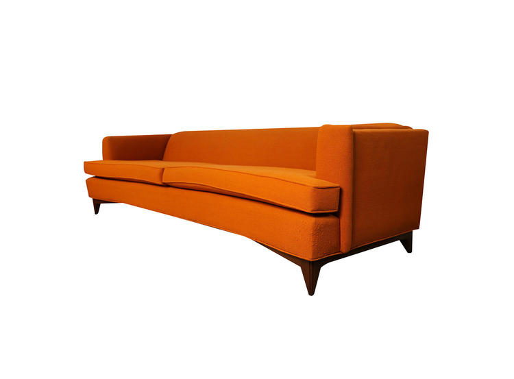 Mid Century Modern Orange Upholstered  curved  Sofa 