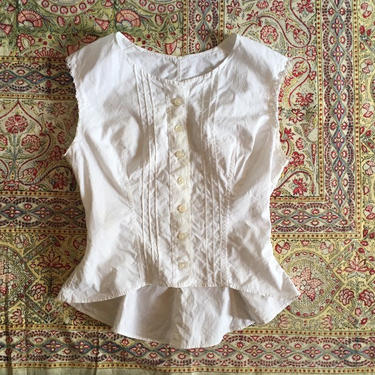 antique white cotton tank, Victorian sleeveless blouse / antique white cotton blouse, Edwardian corset cover, camisole top / vintage tank 