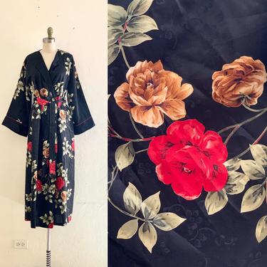 vintage 80's floral maxi robe / kimono style 