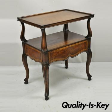 Vintage French Regency Banded Walnut One Drawer Lamp Table End Side Table
