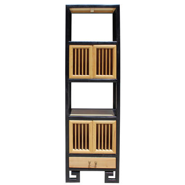 Oriental Black Rim Natural Wood Narrow Storage Display Bookcase Cabinet cs5156E 