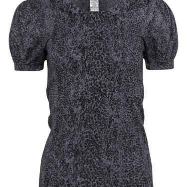 Diane von Furstenberg - Grey & Black Sparkly Leopard Print Puff Sleeve Sweater Sz S
