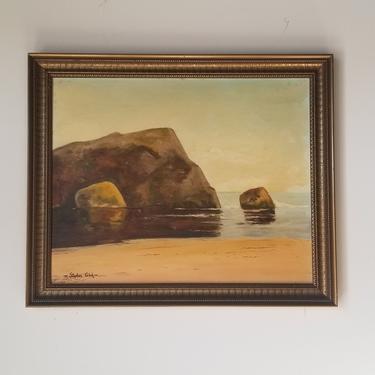 1960's Stephen Gluck Ocean Landscape Painting, Framed 