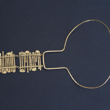 Vintage Modernist Brass Sculpture Choker Pendant Necklace 