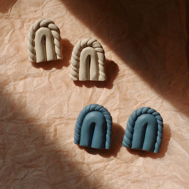 Polymer Clay Statement Earrings / Sculptural Studs / Braided / Modern Design 