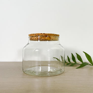 Vintage Glass Apothecary Jar with Cork Top, Medium Large Clear Glass Container with Cork Lid, Kitchen Food Storage, Terrarium Jar 