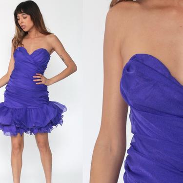 80s Purple Party Dress Strapless Mini Dress 90s Prom Dress Sweetheart Neckline Dress Vintage Mermaid Night Moves Cocktail Small s 