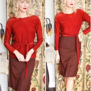 1920s Blouse // Brick Red Wool Plush Shirt // vintage 20s blouse 