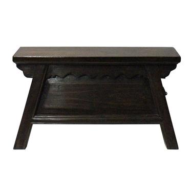 Chinese Wood Brown Stain Finish Accent Single Sitting Stool w Drawer cs3620S