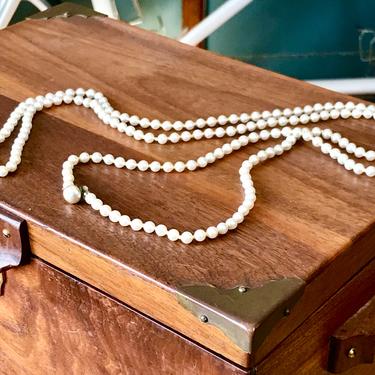 Vintage Faux Pearl Necklace Flapper Length 53” Strand Box Clasp 1920s Style Fashion 