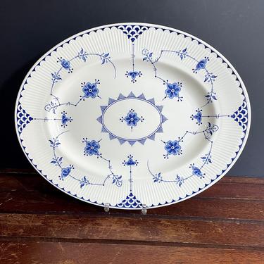 Vintage Franciscan Denmark Blue Oval Ironstone Platter, 14 inch, 1980's Serving - made England, Blue and White, Serving Tray, Food Service 