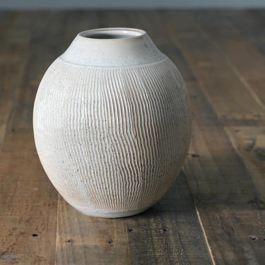 Taupe Porcelain Textured Vase #1 | Shino Glaze | Wheel Thrown | Handmade by CeramicsByCameron