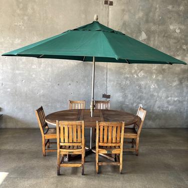 Teak Wood Patio Table &amp; Chairs Set with Umbrella