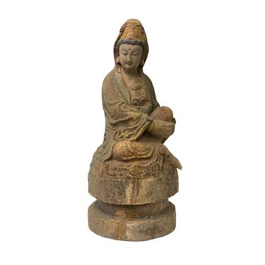 Chinese Rustic Wood Sitting Guan Yin Kwan Yin Bodhisattva Statue ws1527E 