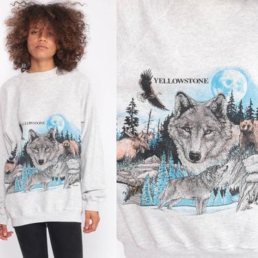 Yellowstone Sweatshirt 90s Wolf Shirt Bald EAGLE Shirt Bear Moose Animal Graphic Print Jumper Slouchy 1990s Sweater Vintage Extra Large xl 