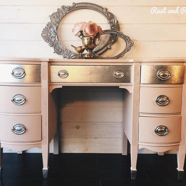 Vintage mahogany vanity, painted and silver-leafed 