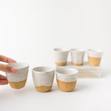 Sake cups sets (medium) handmade speckled pottery ceramic, Shochu shot glass, Espresso cup 